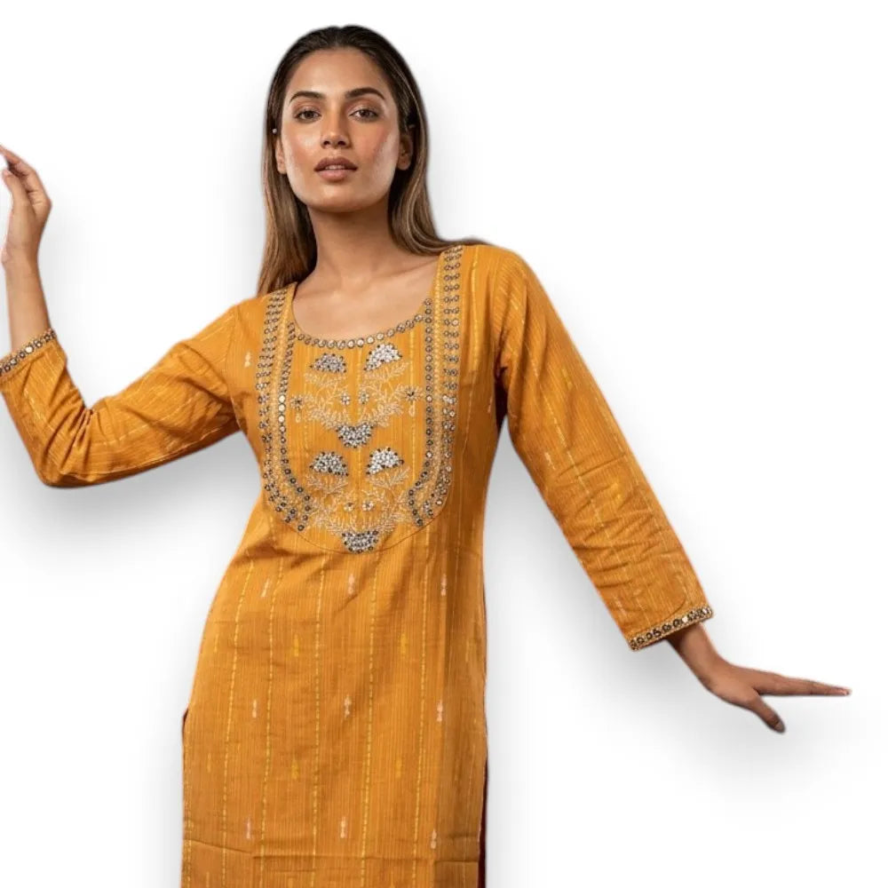 Mustard Yellow Cotton Kurthi Top - Size 40