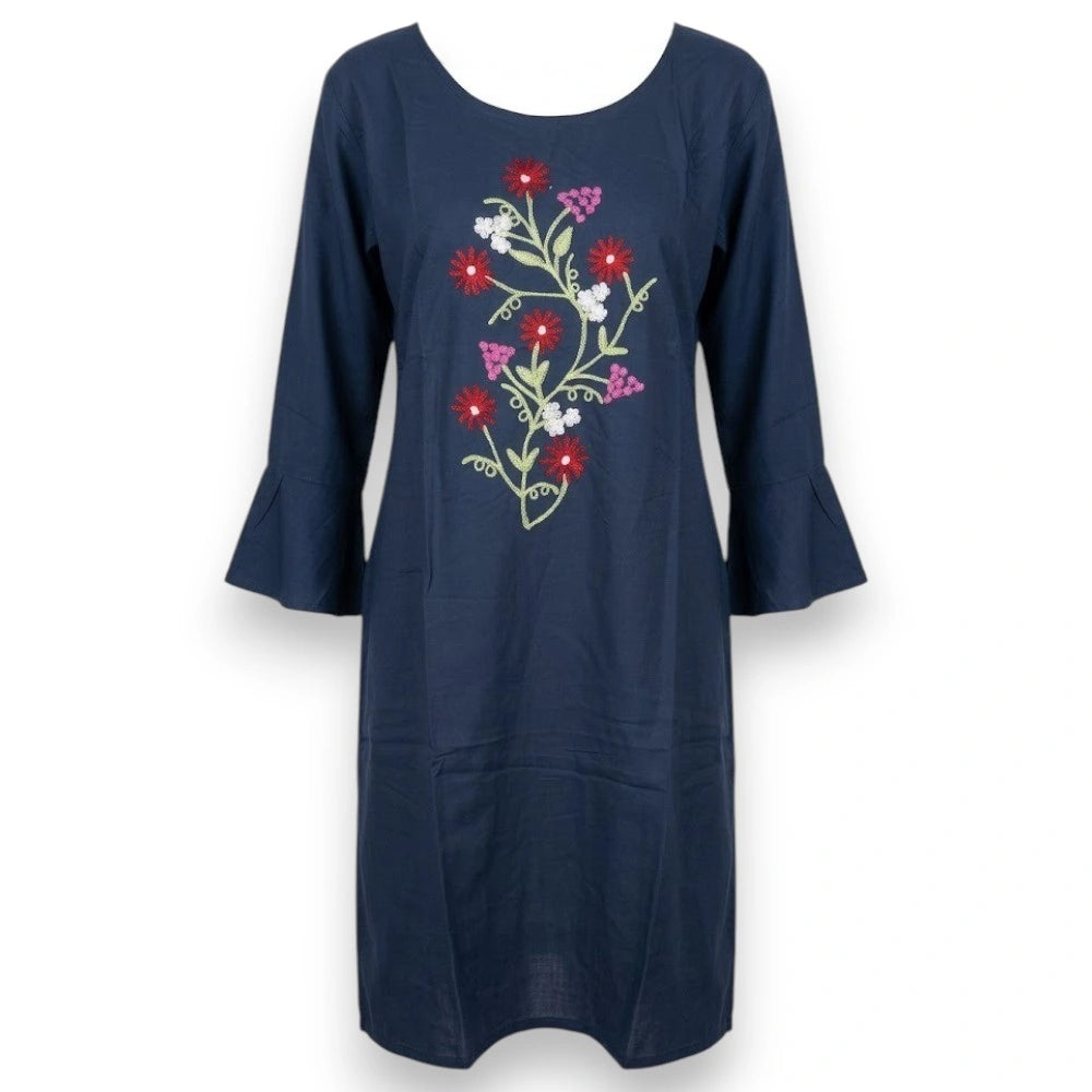 Floral Embroidered Cotton Kurti Top - Size 42