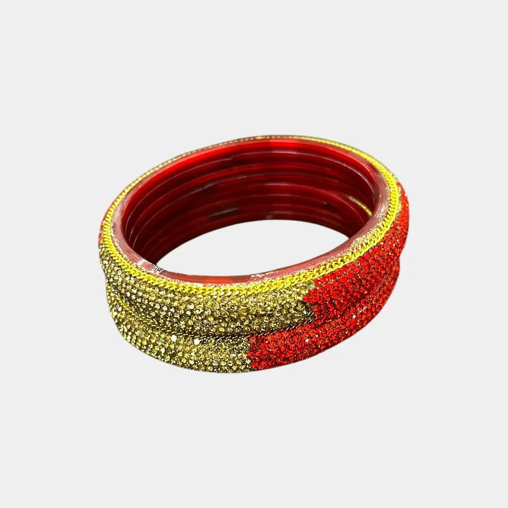 Red & Gold Stone Studded Bangles 2 Pcs Set – Size 2-4 & 2-6