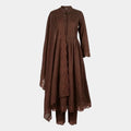 Chocolate Brown Cotton Gown Kurti 3-Piece Set - Size M