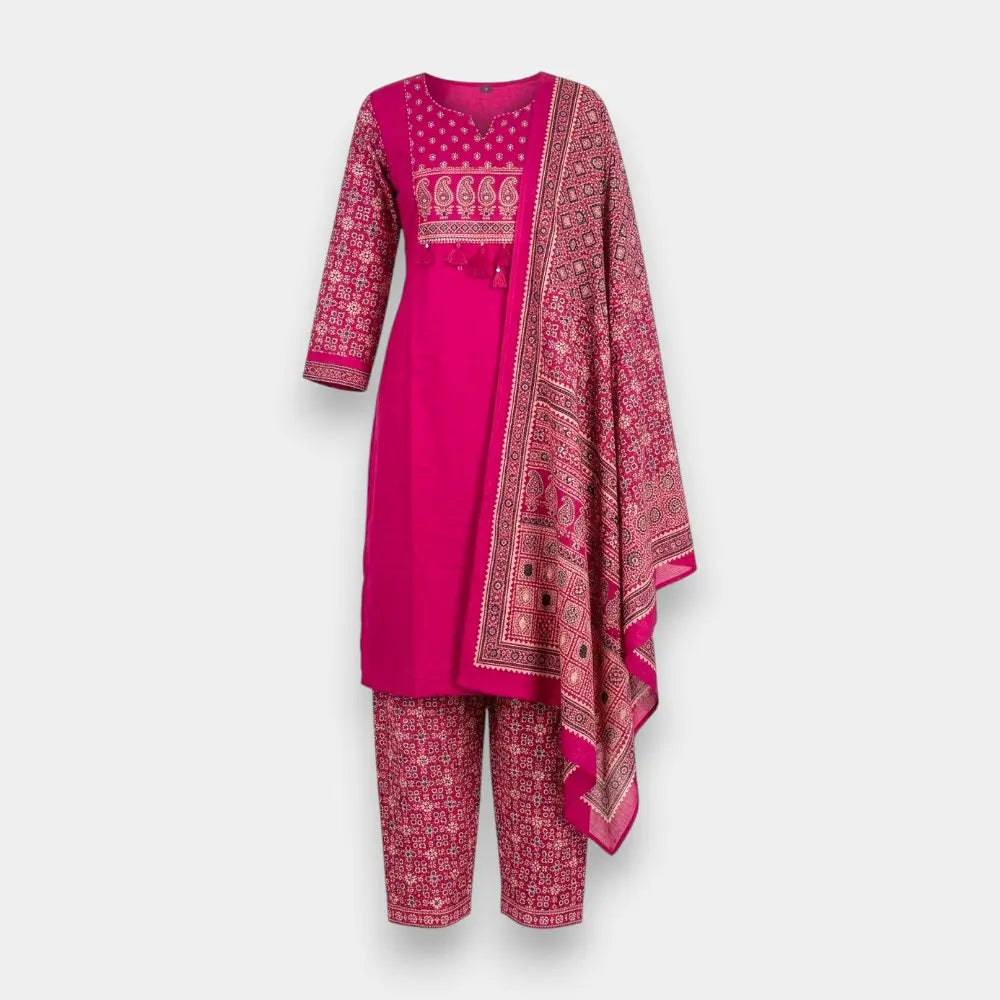 Cotton Printed Kurti 3-Piece Set – Size 3XL