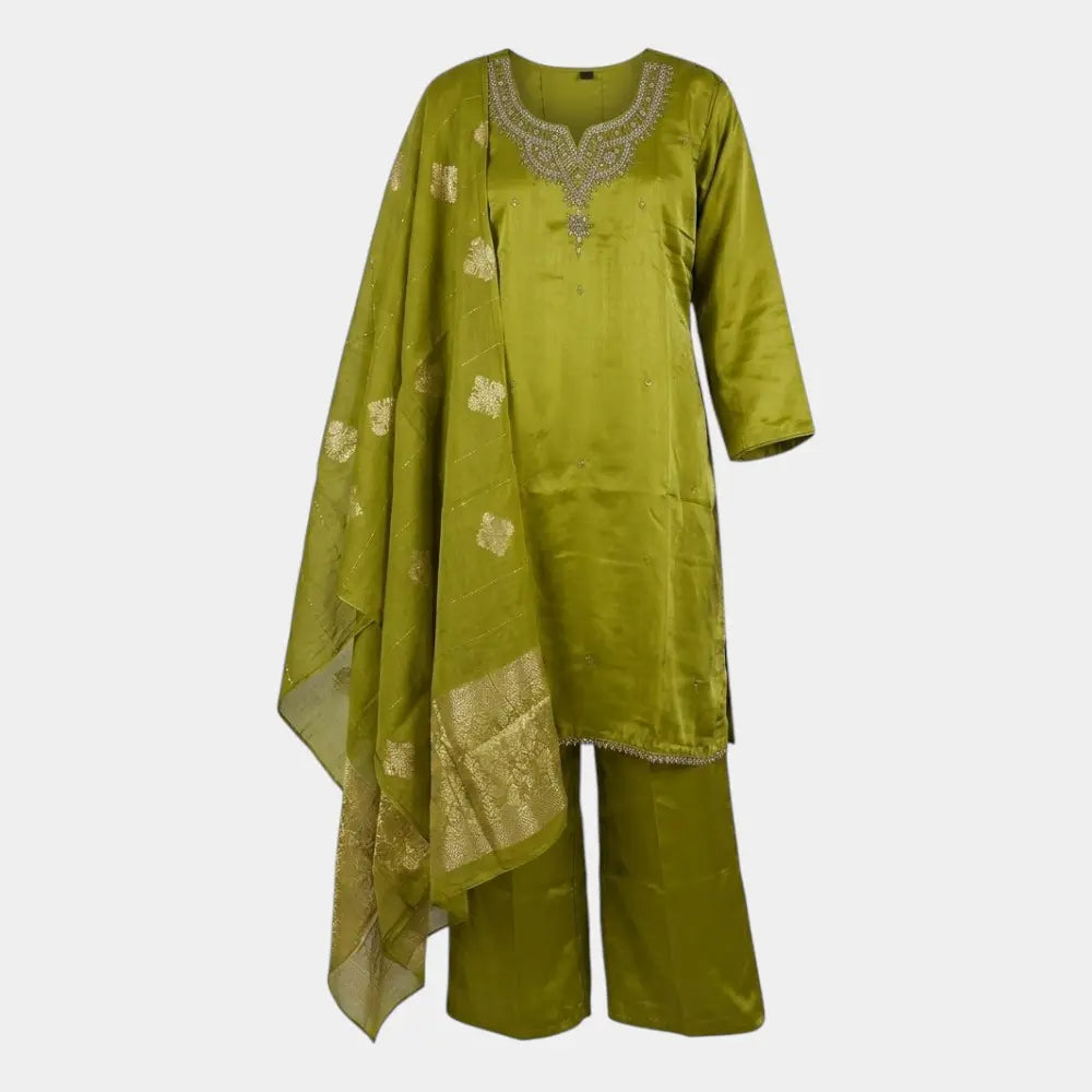 Mustard Kurti Palazzo Set with Banarasi Border Swal