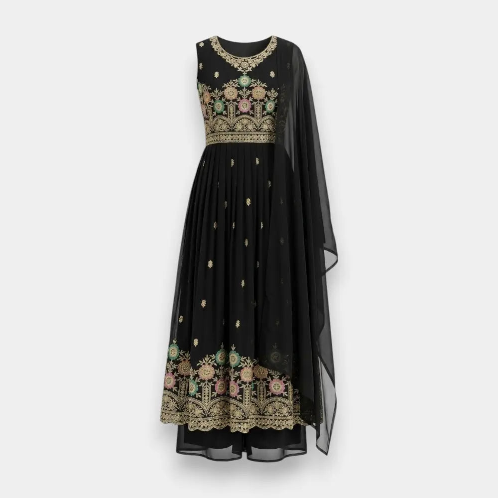 Georgette Kurti Set 3-Piece – Kurta, Palazzo & Shawl