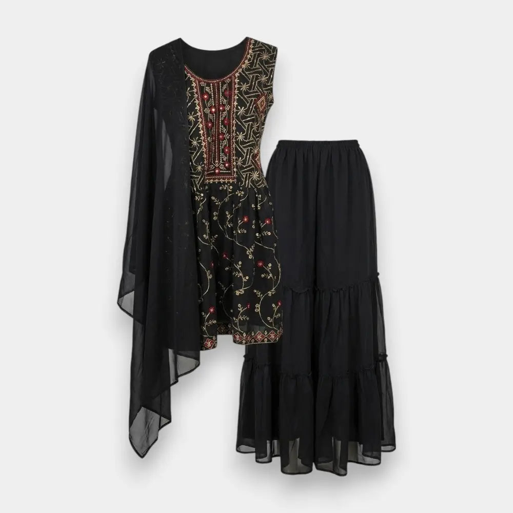 Gray Colour Gharara Kurti Set – Georgette Fabric | Size M