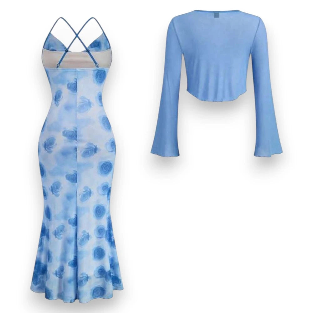 Baby Blue Dress and Matching Shrug Set