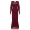 Maroon Sheer Back Mesh Long Dress - Size XS To L