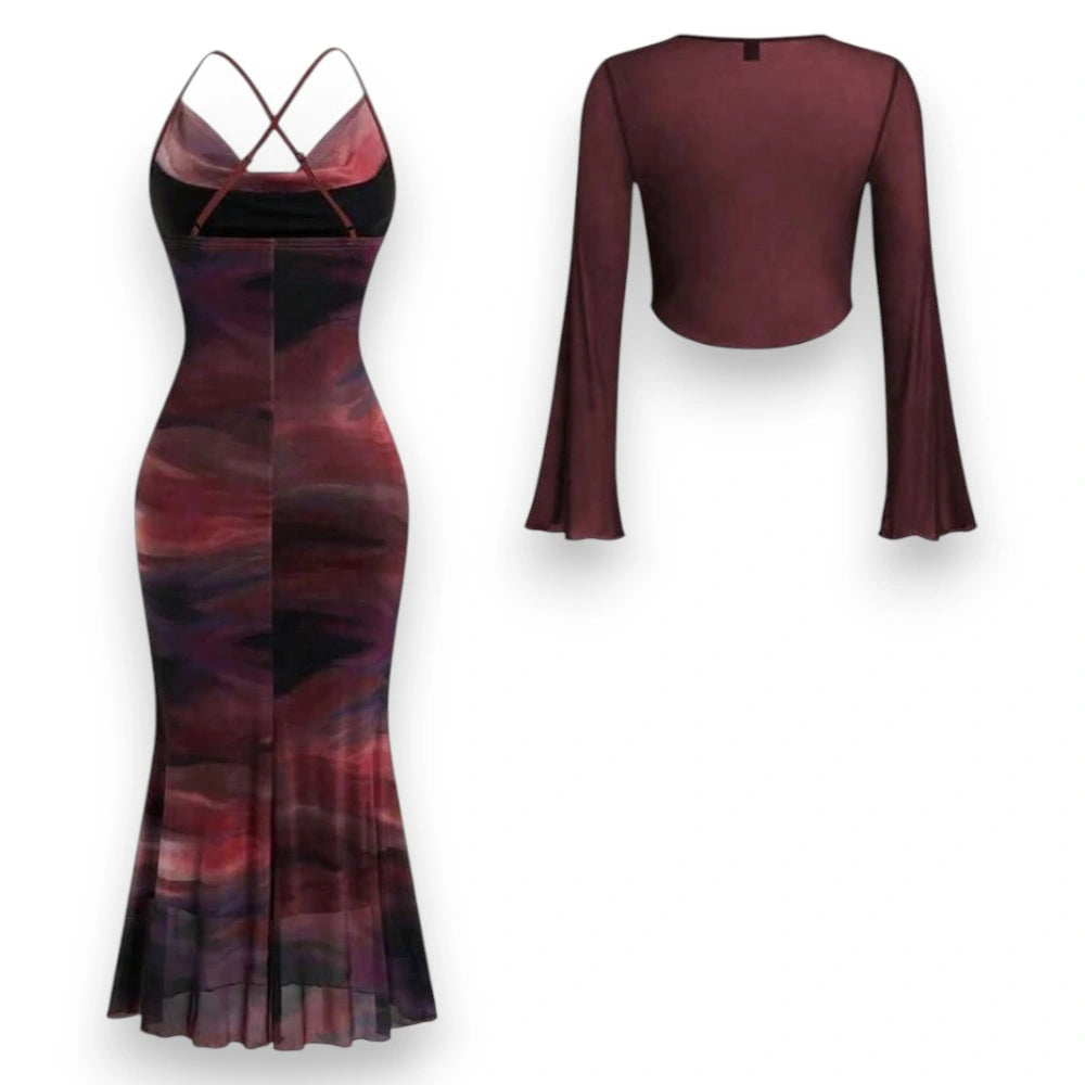 Brown Dress and Matching Shrug Set