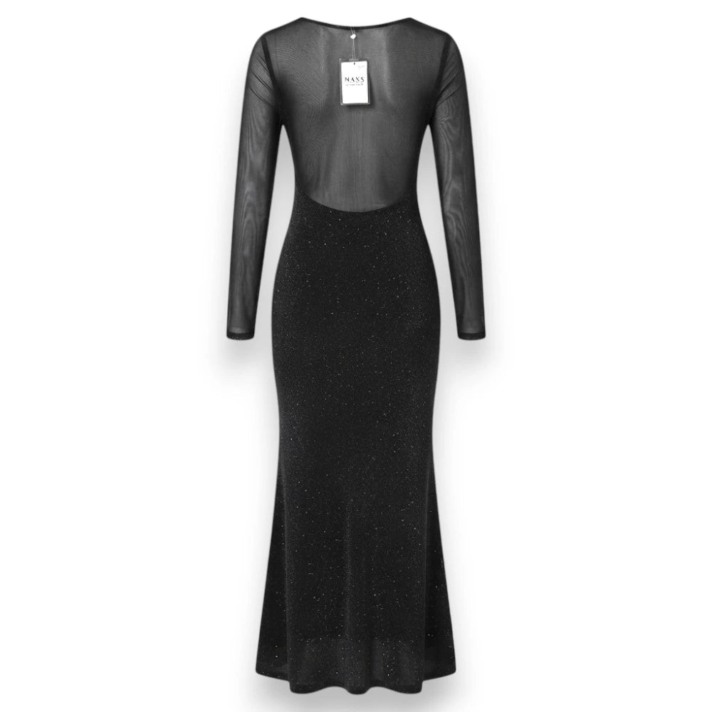 Black Sheer Back Mesh Long Dress - Size XS To L