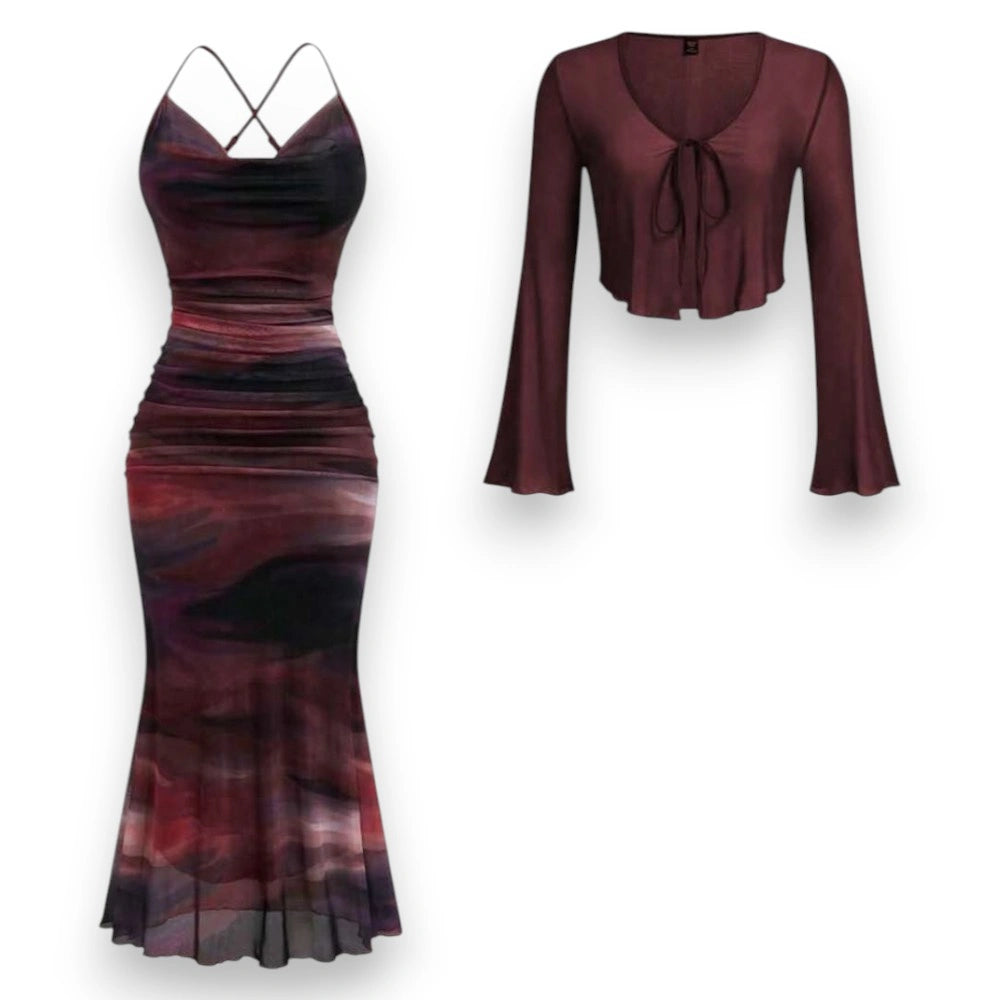 Brown Dress and Matching Shrug Set
