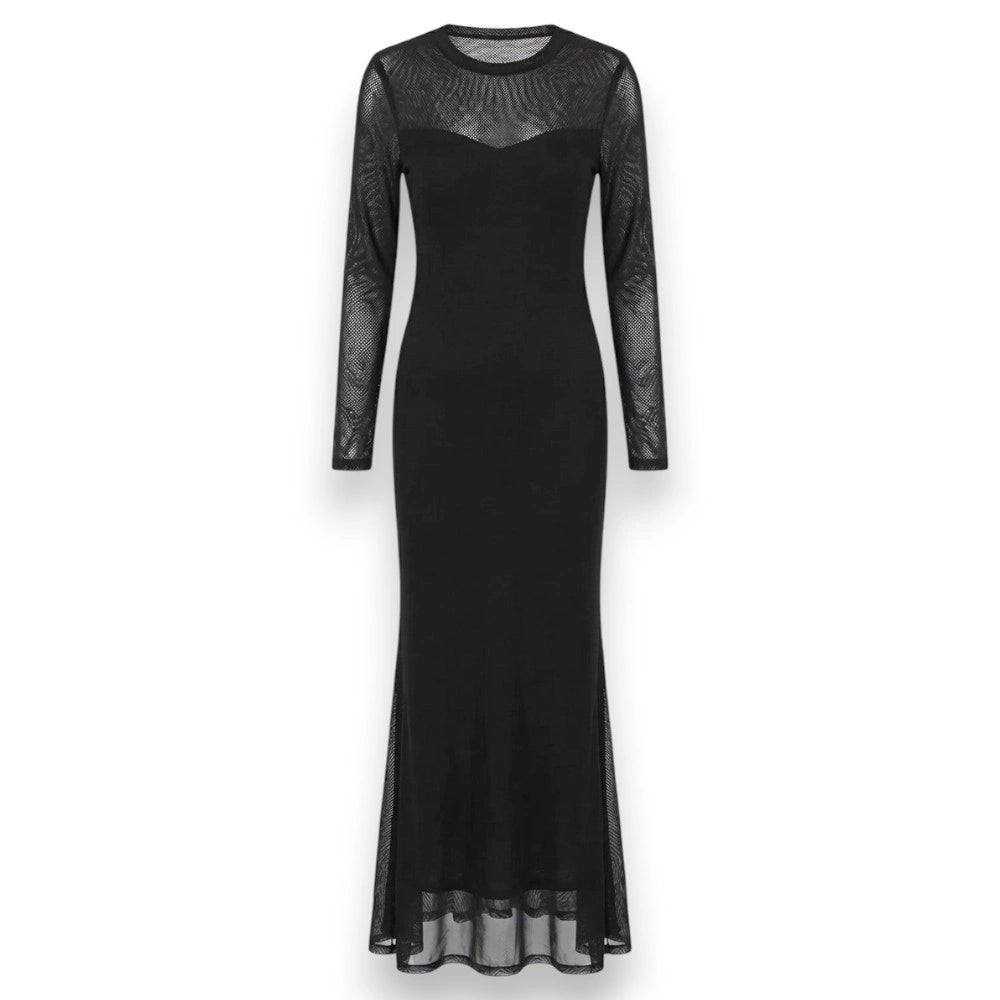 Black Sheer Back Mesh Long Dress - Size XS To L