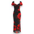 Black and Red Floral Dress with Side Slit - Size L