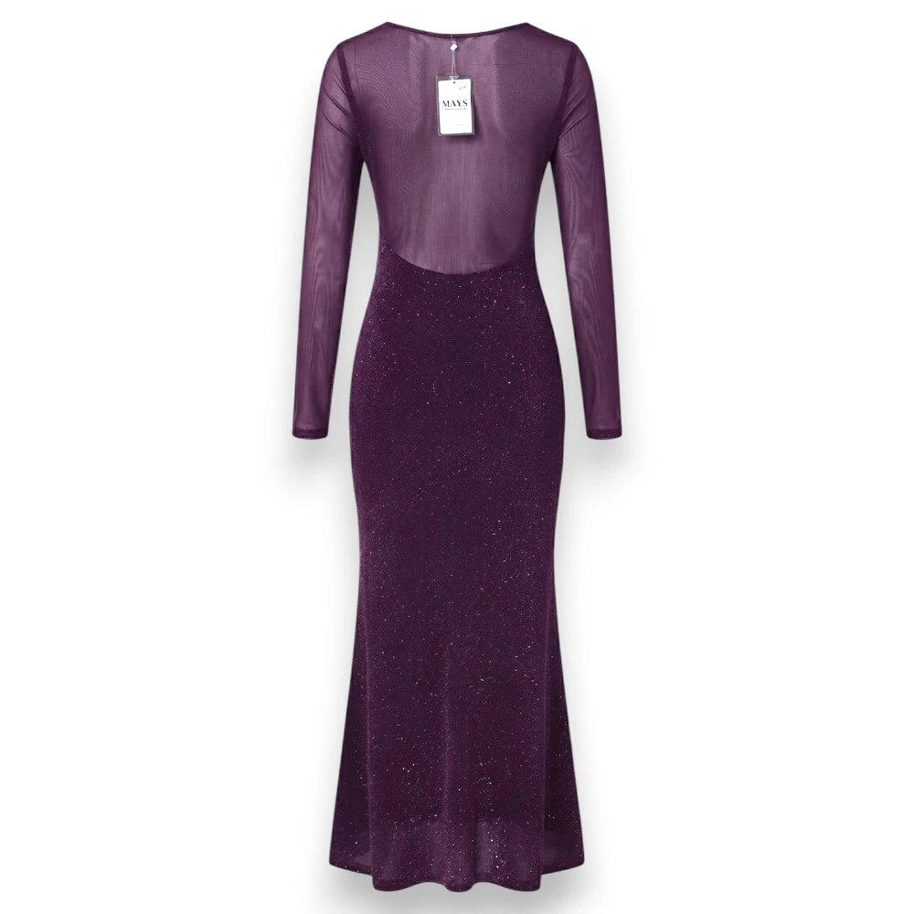 Purple Sheer Back Mesh Long Dress in Qatar - Size XS To L