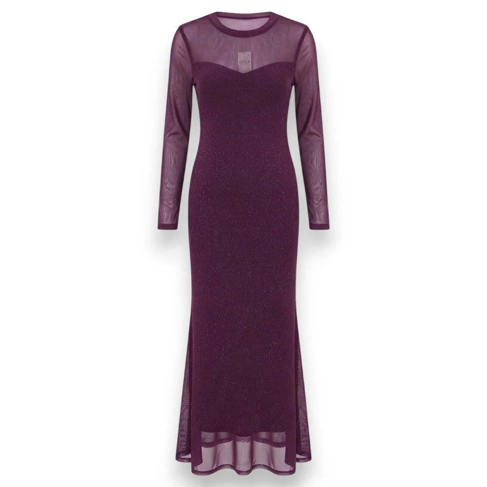 Purple Sheer Back Mesh Long Dress in Qatar - Size XS To L