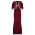 Elegant Maroon Beaded Capelet Overlay Dress - Size S To 1XL