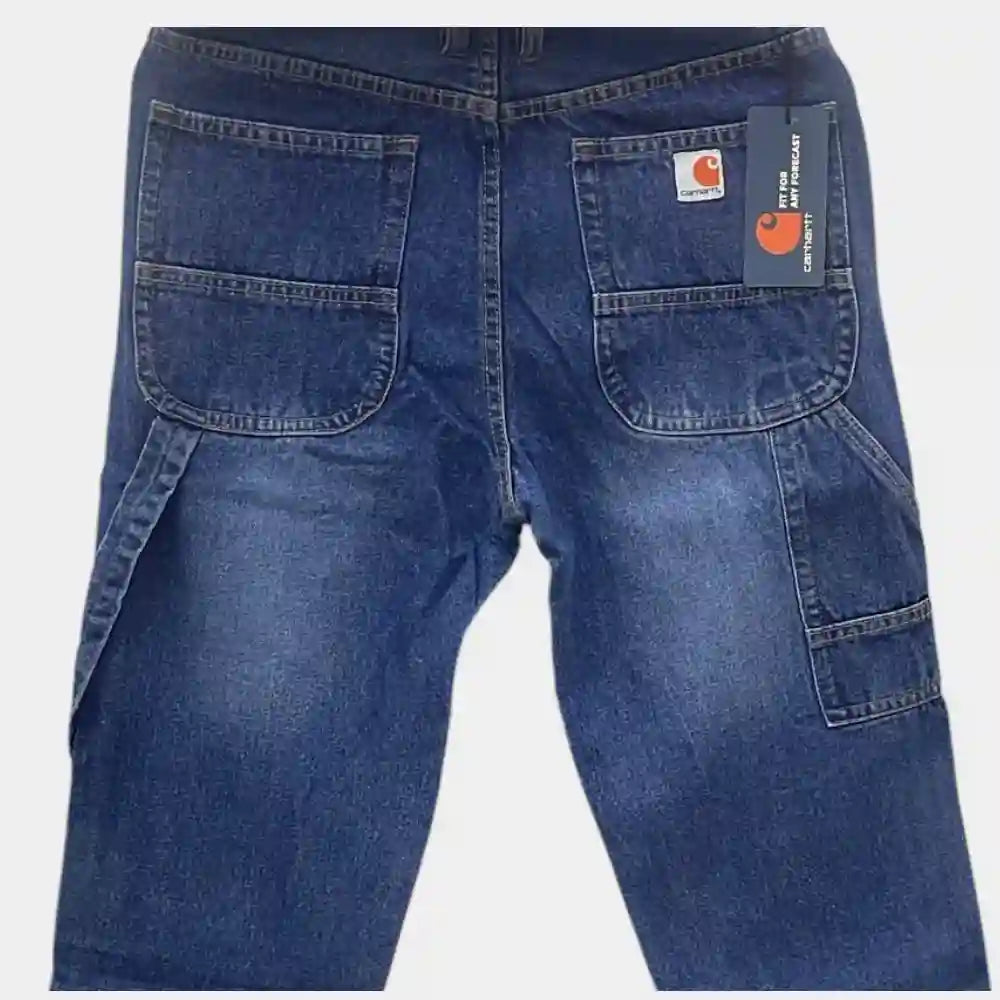 Men's Loose Straight Denim Dungaree Jeans – Double-Front Design
