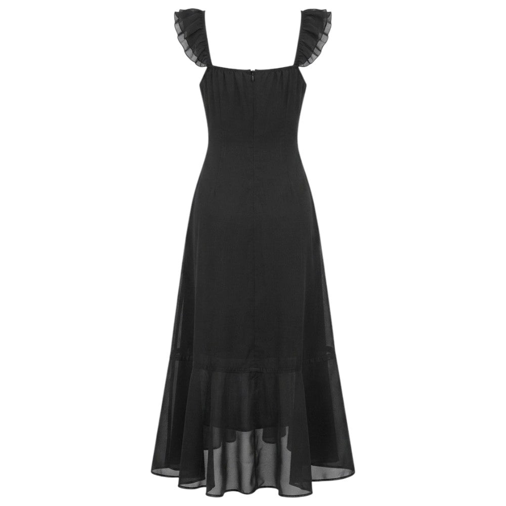 Elegance Noir Layered Chiffon One-Piece Dress
