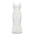 Elegant White Floral Lace Cowl Neck Dress