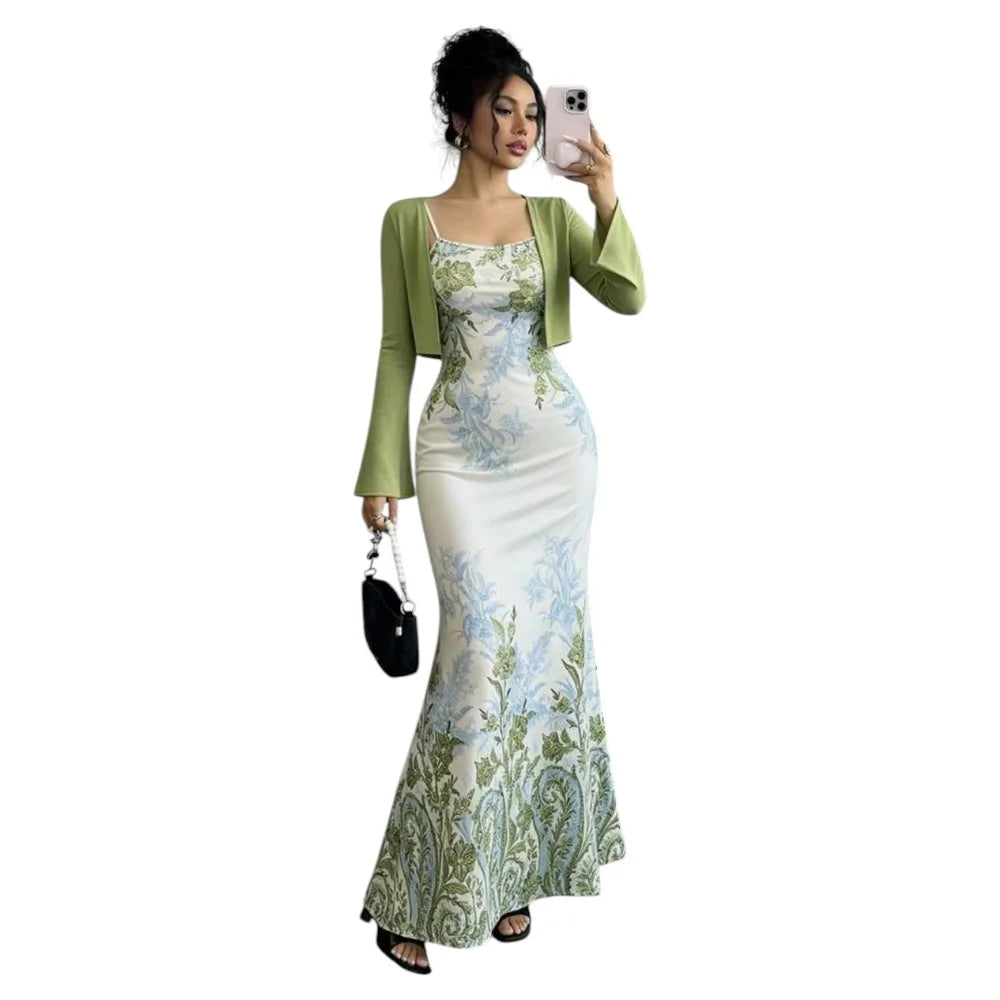 Floral Bodycon Dress and Shrug Set