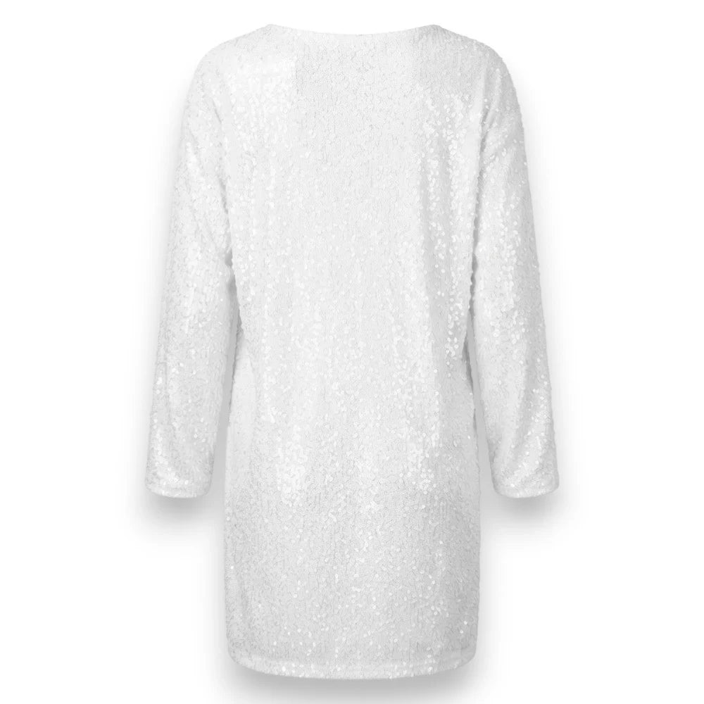 Elegant White Sequin Dress with Black Bow – Size 2XL to 3XL
