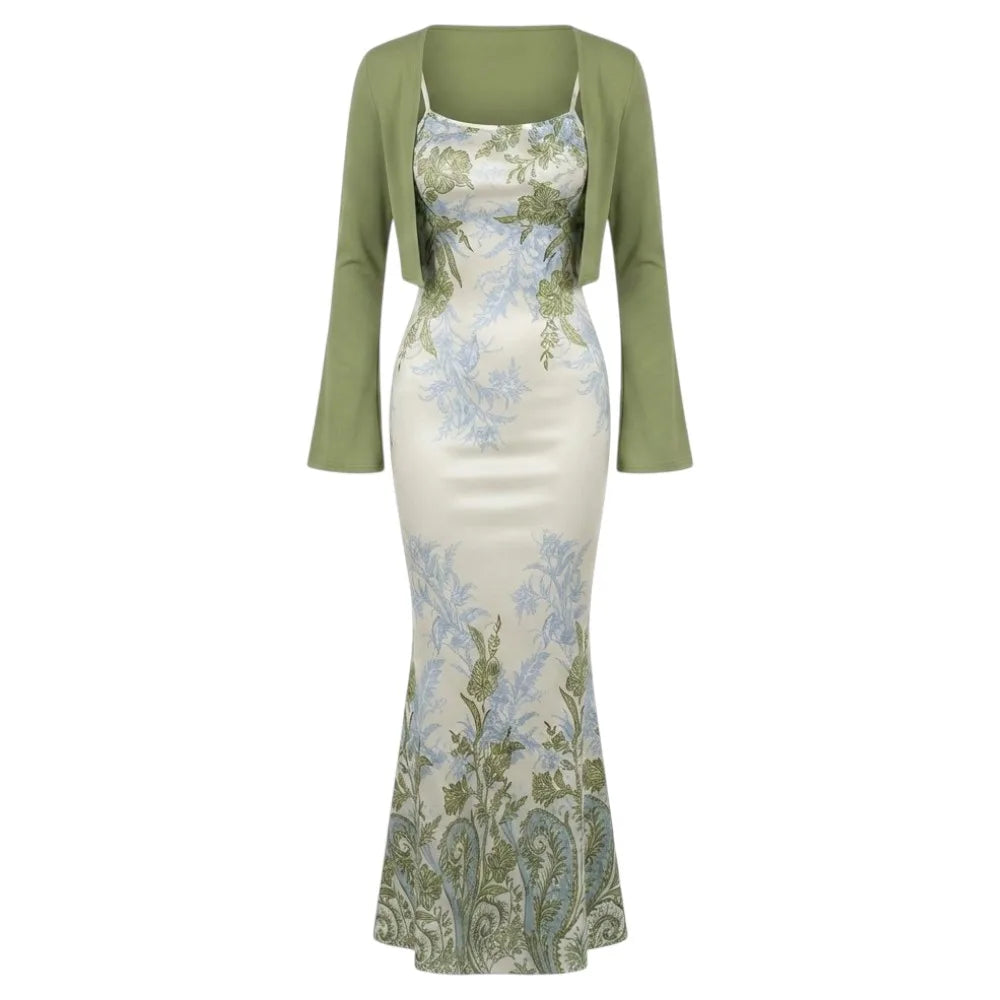 Floral Bodycon Dress and Shrug Set