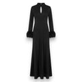 Black Mock Neck Dress with Feather Cuffs – Size S