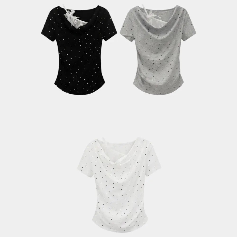 Polka Dot Cowl Neck Pullover T-Shirt | S–L