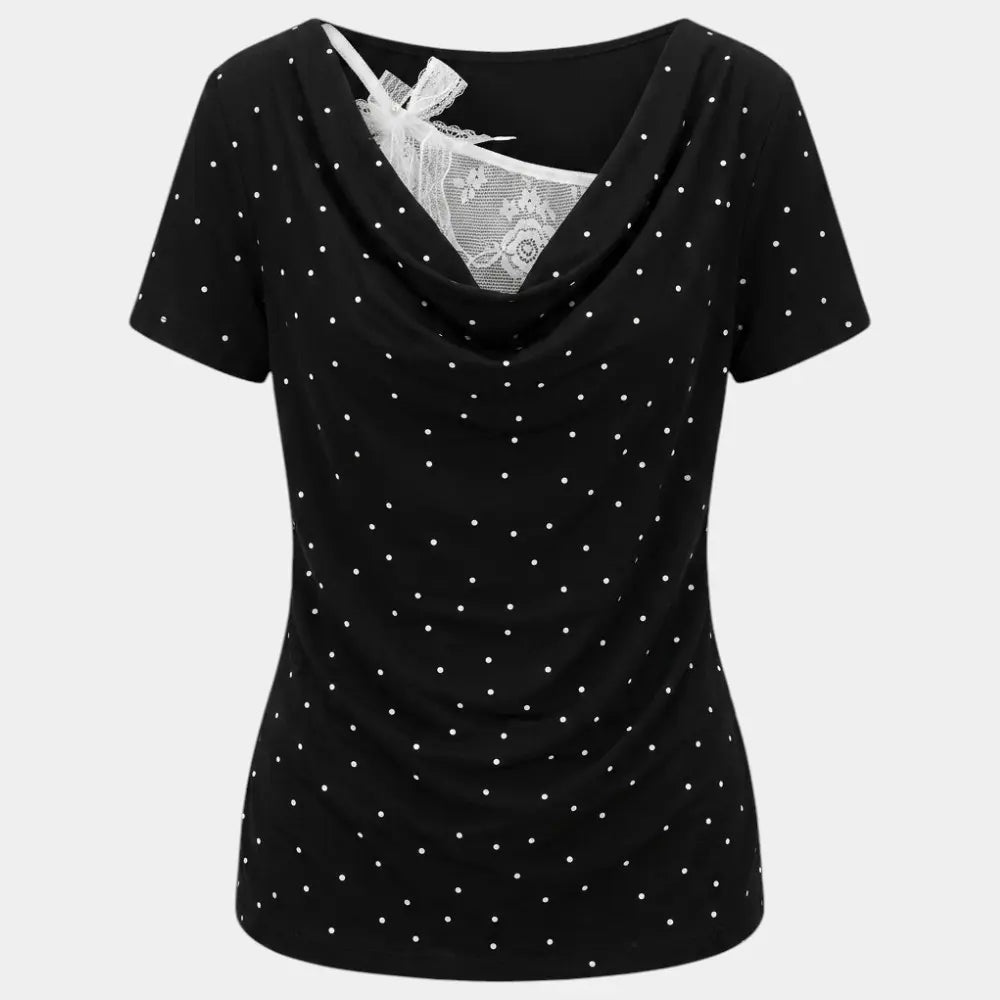 Polka Dot Cowl Neck Pullover T-Shirt | S–L