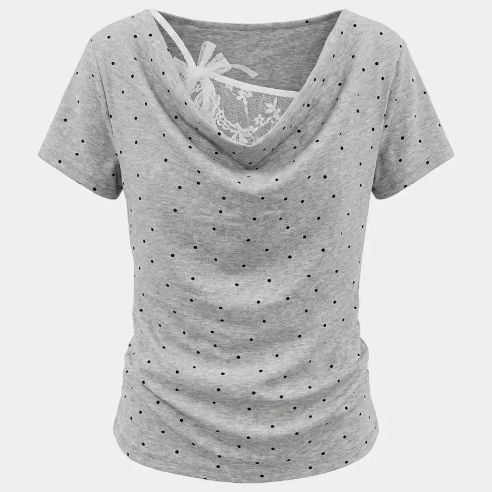 Polka Dot Cowl Neck Pullover T-Shirt | S–L