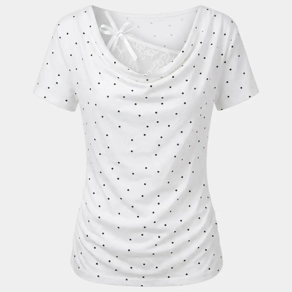 Polka Dot Cowl Neck Pullover T-Shirt | S–L