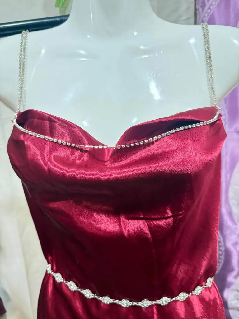 Stone Chain Shoulder Maxi Dress Silk - Party Wear Dress