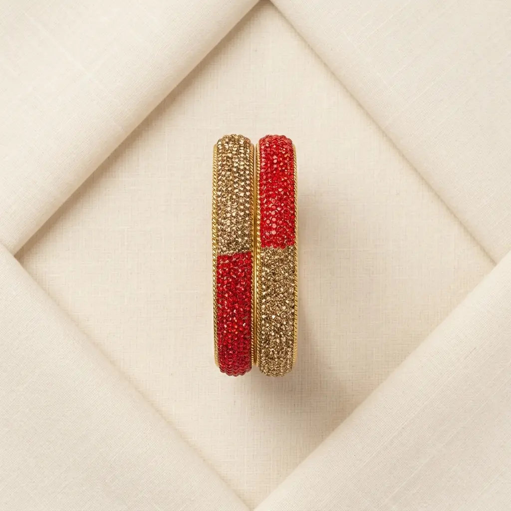 Dual-Tone Crystal 2 Pcs Bangles Set