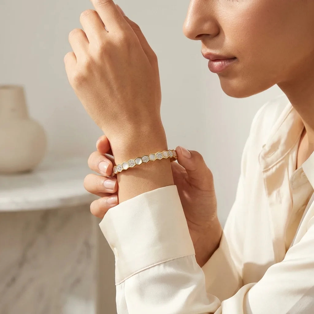 Crystal & Shell Stainless Steel Bracelet