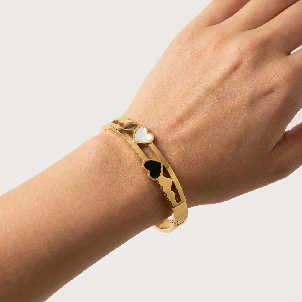 Two-Tone Heart Stainless Steel Bracelet