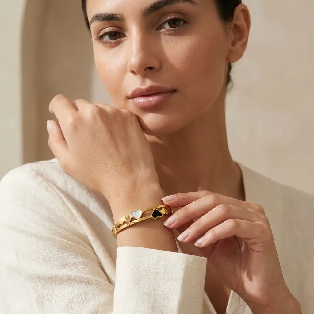 Two-Tone Heart Stainless Steel Bracelet