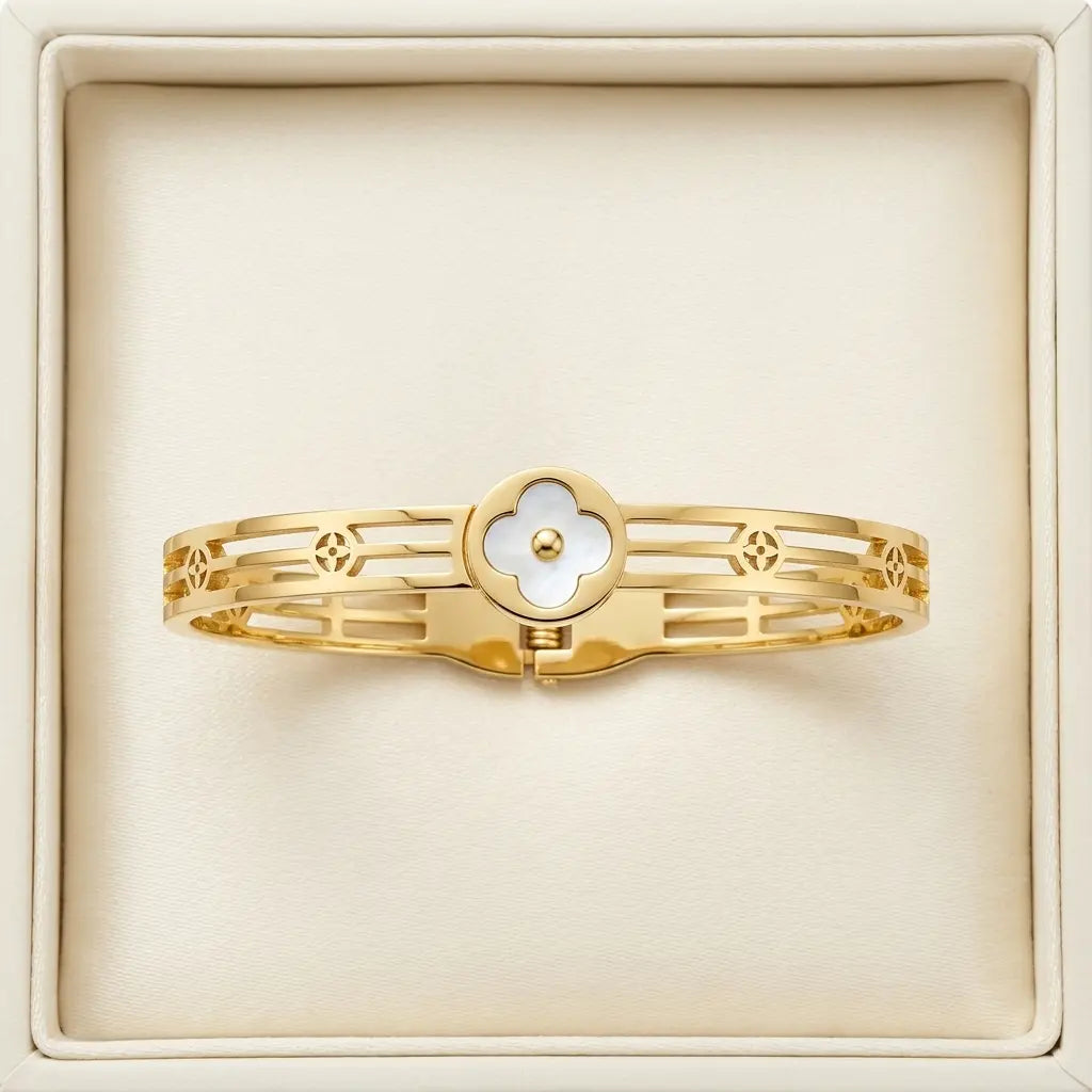 Floral Clover Motif Stainless Steel Bracelet