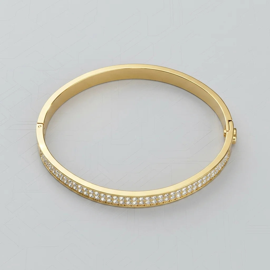 Double-Row Pavé Stainless Steel Bangle