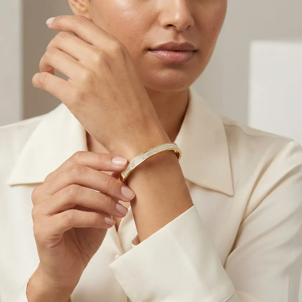 Double-Row Pavé Stainless Steel Bangle