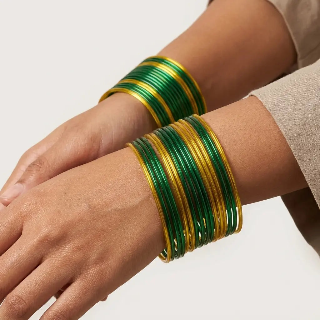 Yellow and Green Chura Set