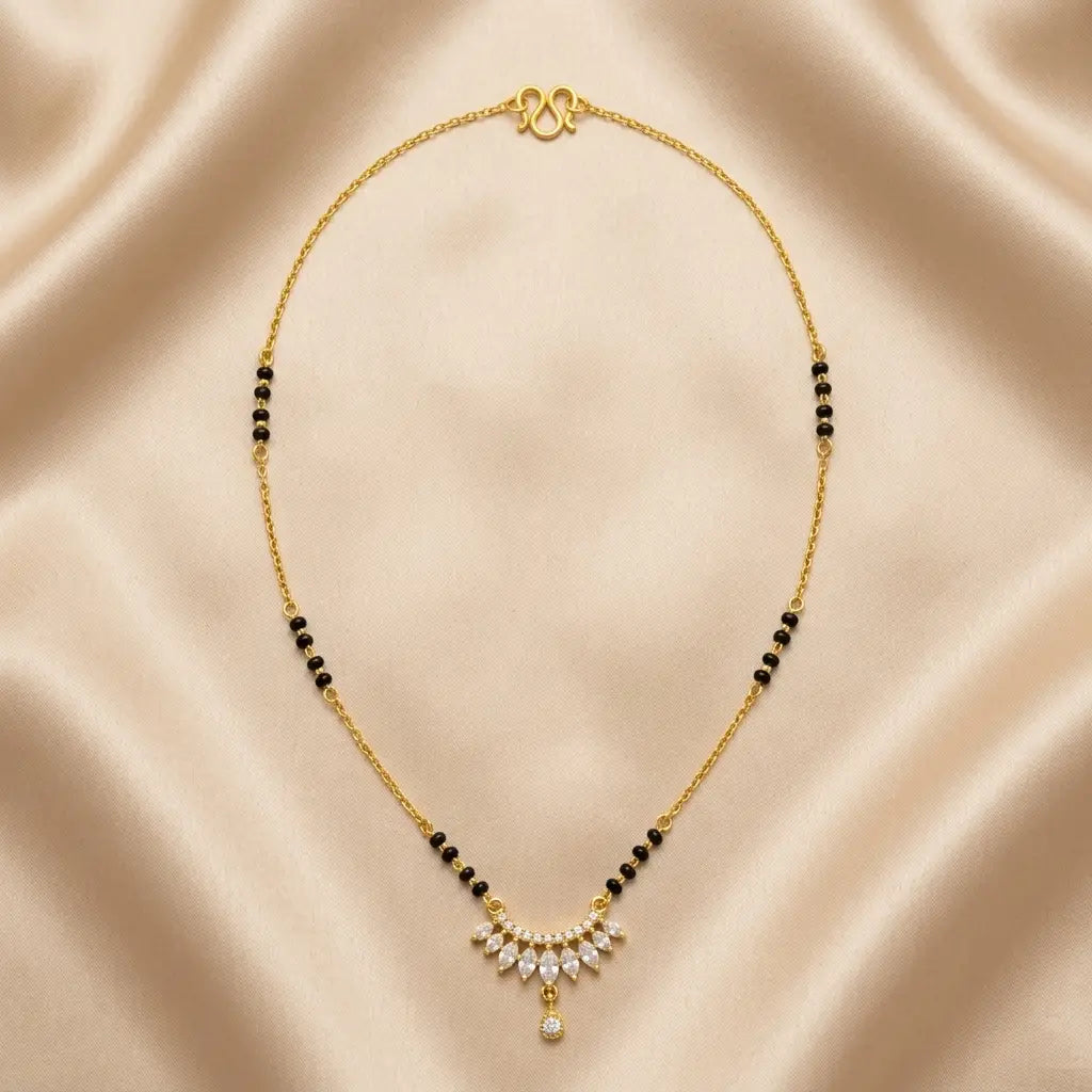 Modern Gold & Black Bead Pendant Mangalsutra