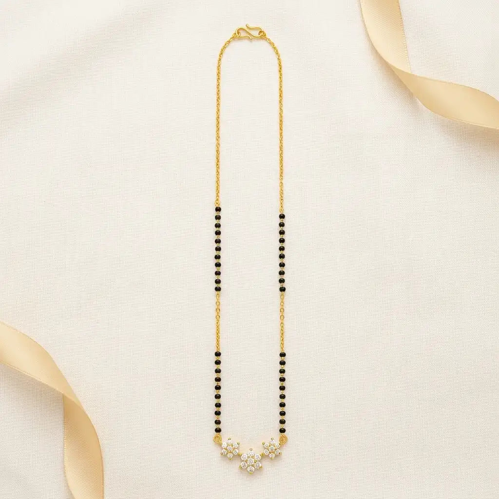 Triple Floral Motif Diamond-Look Mangalsutra