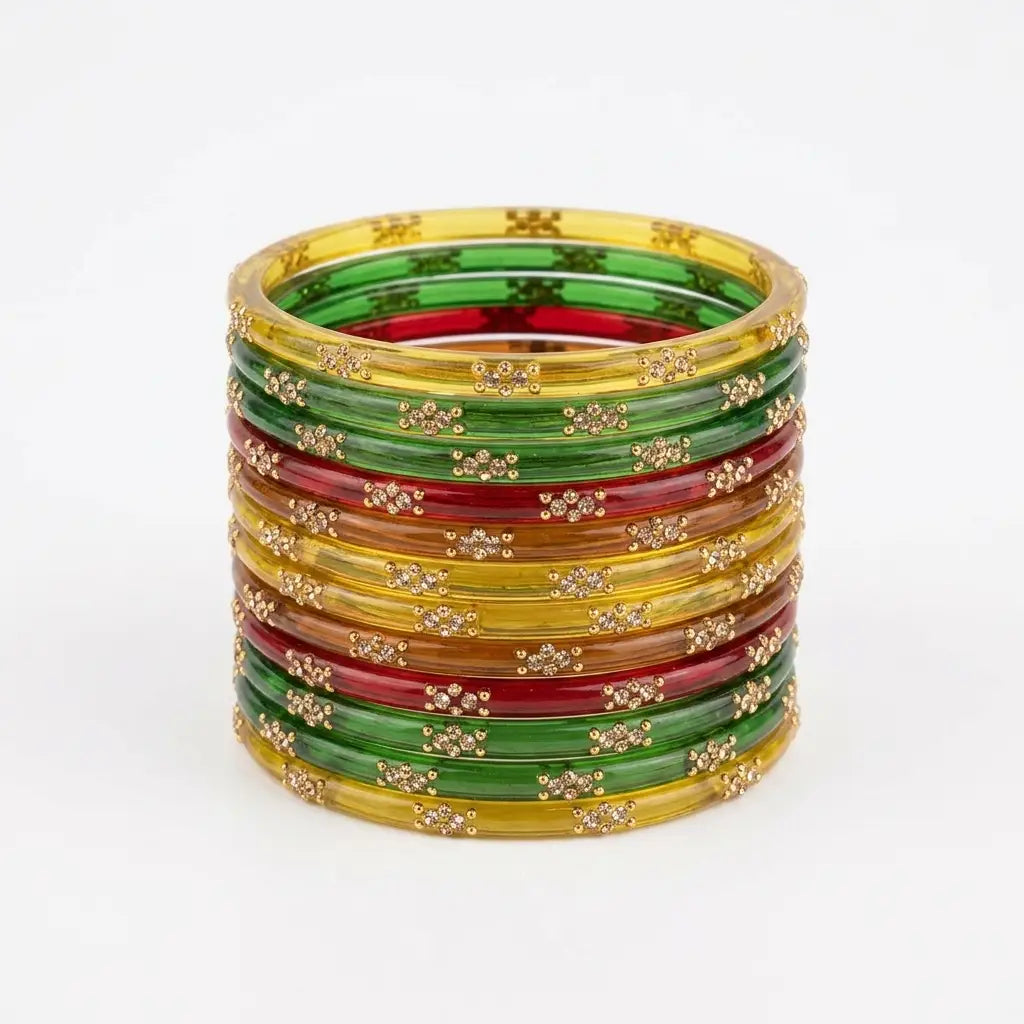 Stunning Green Red & Yellow Bangles Set Accessories