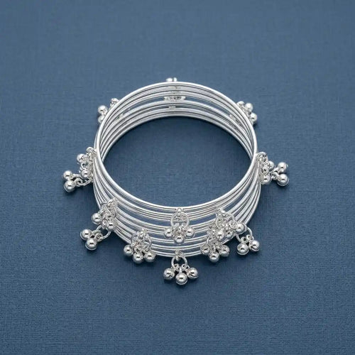 Sterling Silver Multi-Layer Jingle Bangle Set Accessories