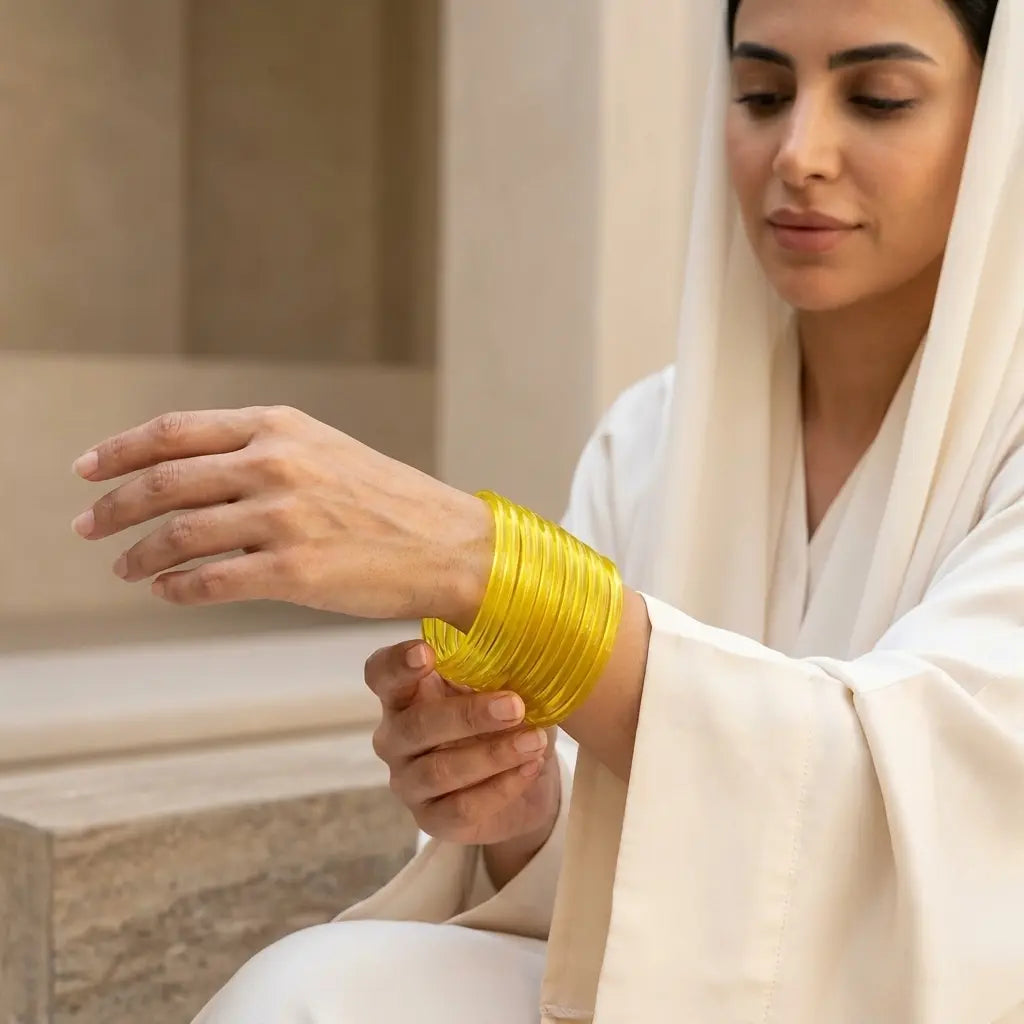 Simple & Elegant Yellow Chura Set Accessories