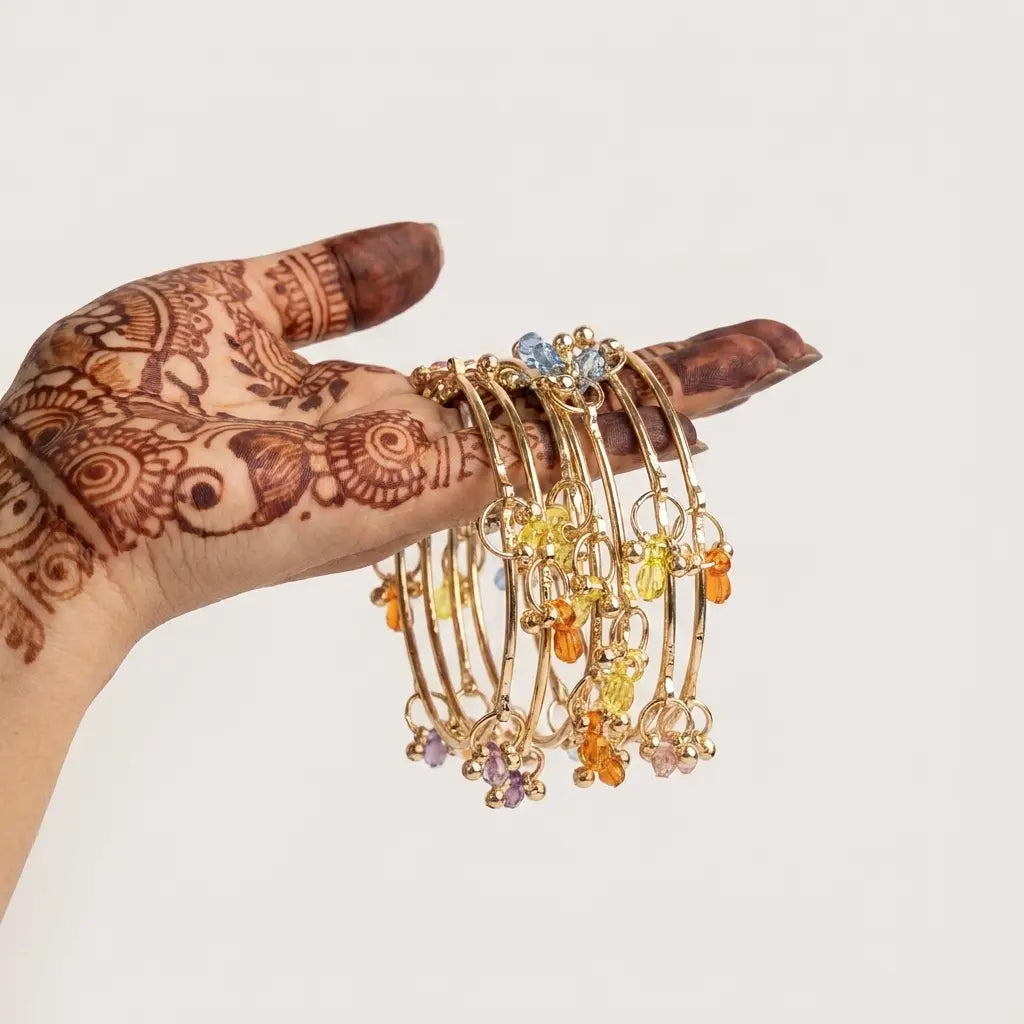 Gold-Plated Multi-Color Crystal Charm Bangle Set Accessories