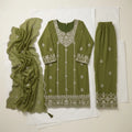 Olive Green Ethnic Kurta Palazzo & Embroidered Dupatta Set - Size 34"