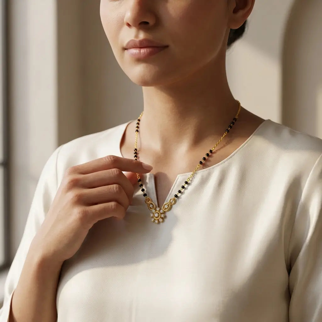 Minimalist Gold and Black Bead Mangalsutra