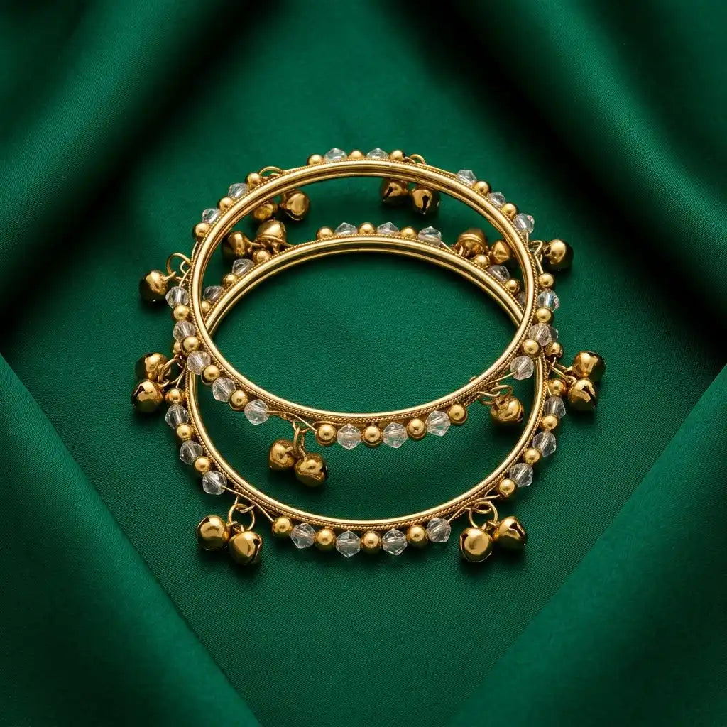 Elegant Gold-Tone Ghungroo Bangles with Crystal Accents