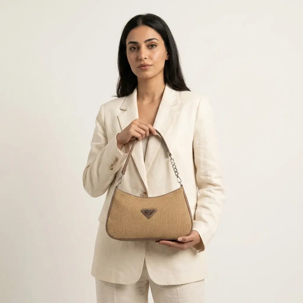 PADRE Textured Canvas Hobo Bag with Chain Strap