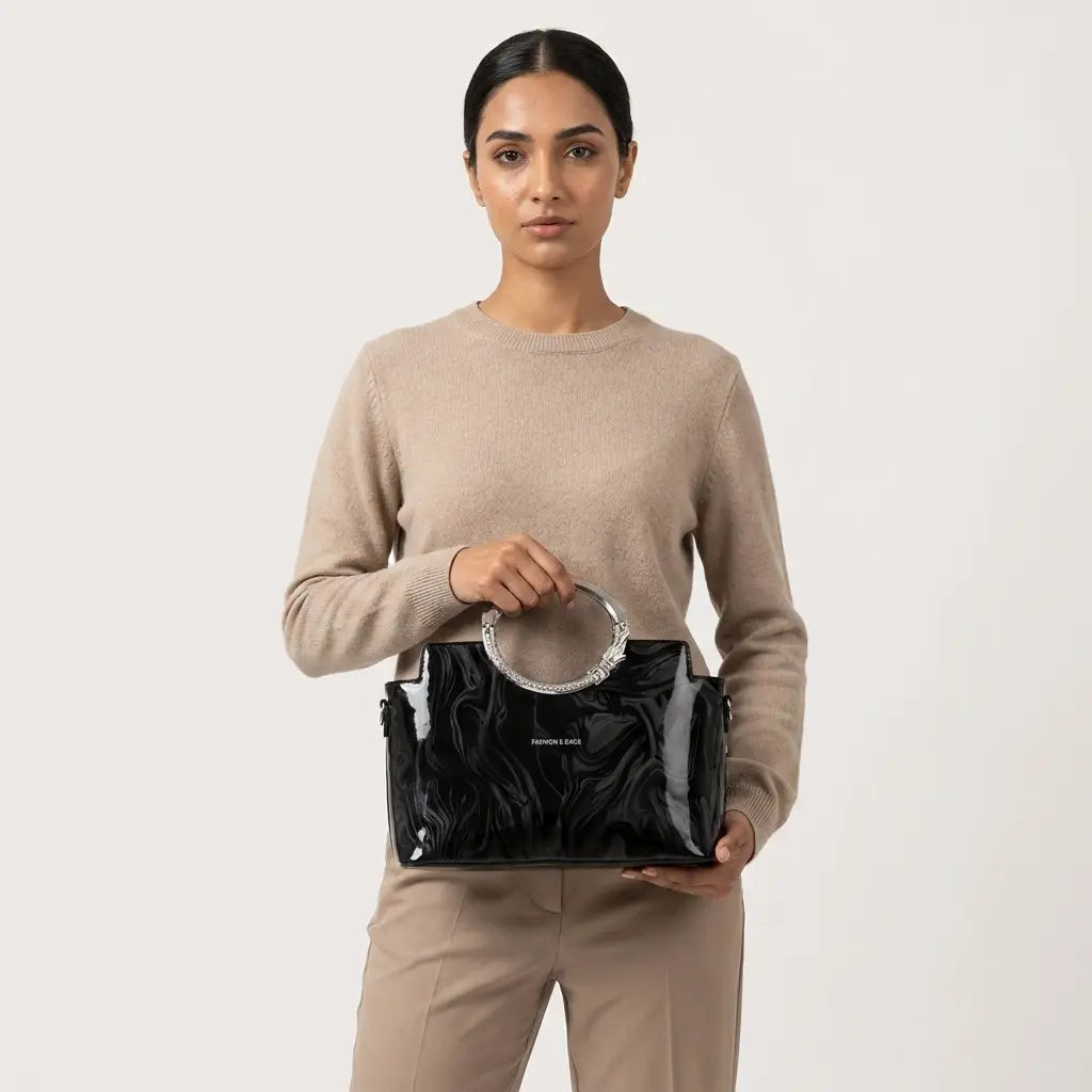Glossy Marbled Top-Handle Bag