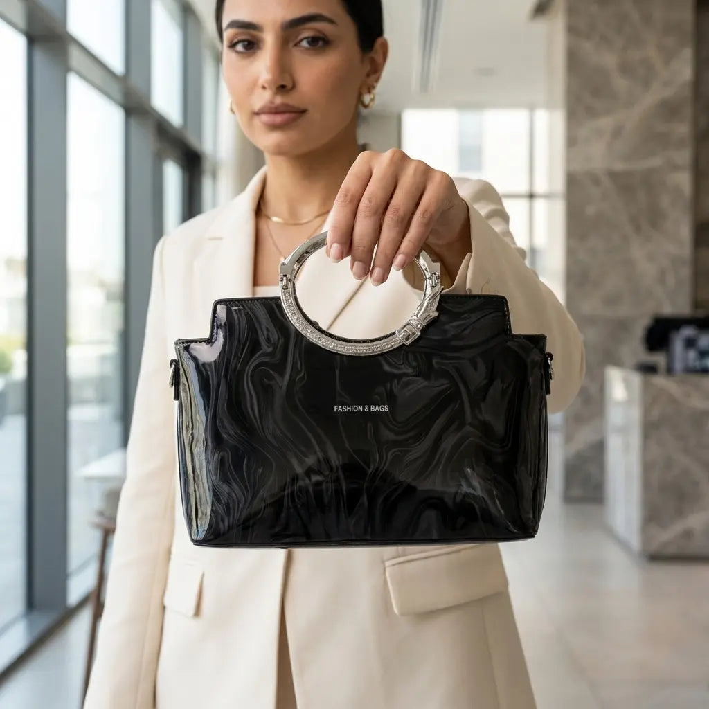 Glossy Marbled Top-Handle Bag